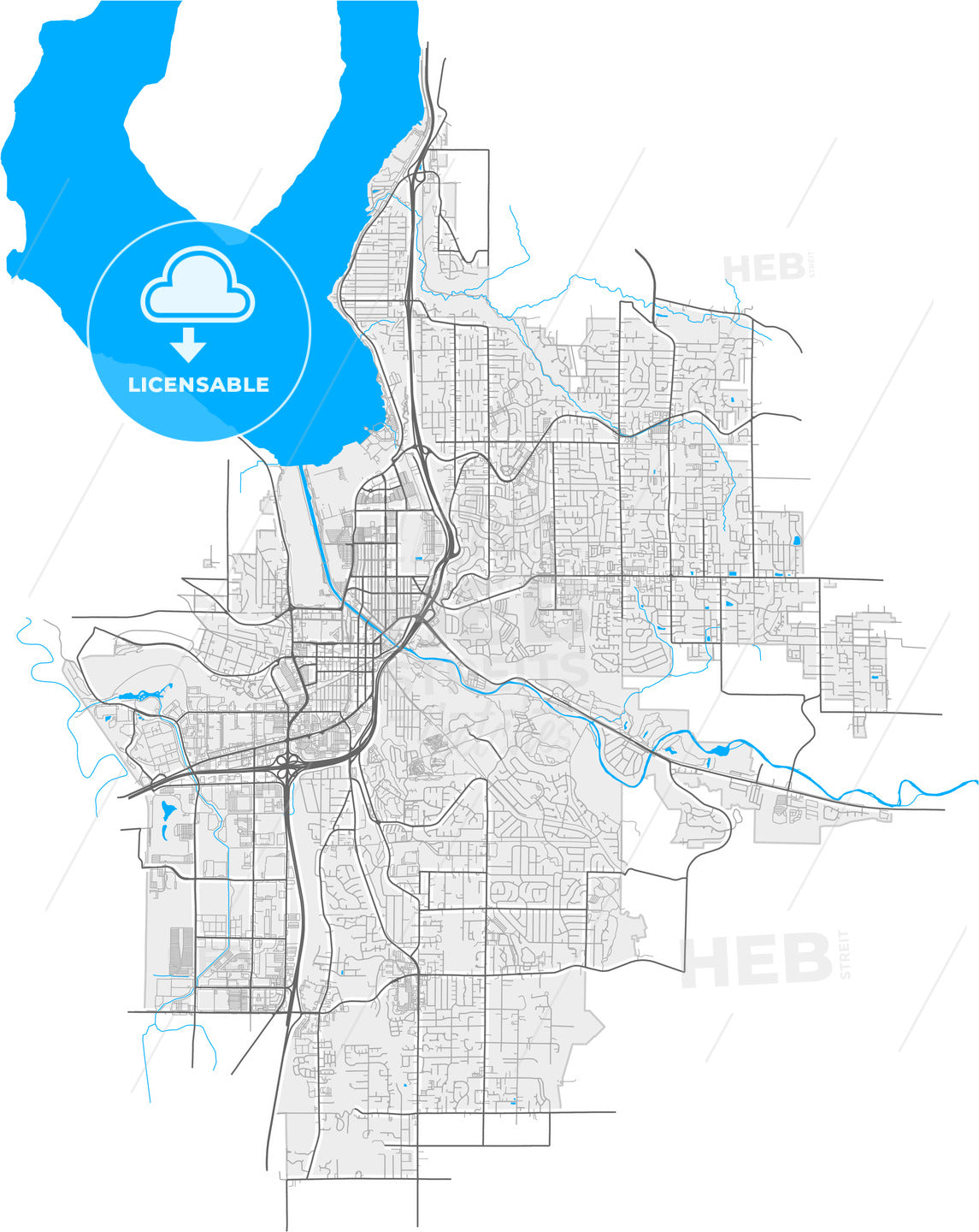 Renton, Washington, United States, high quality vector map