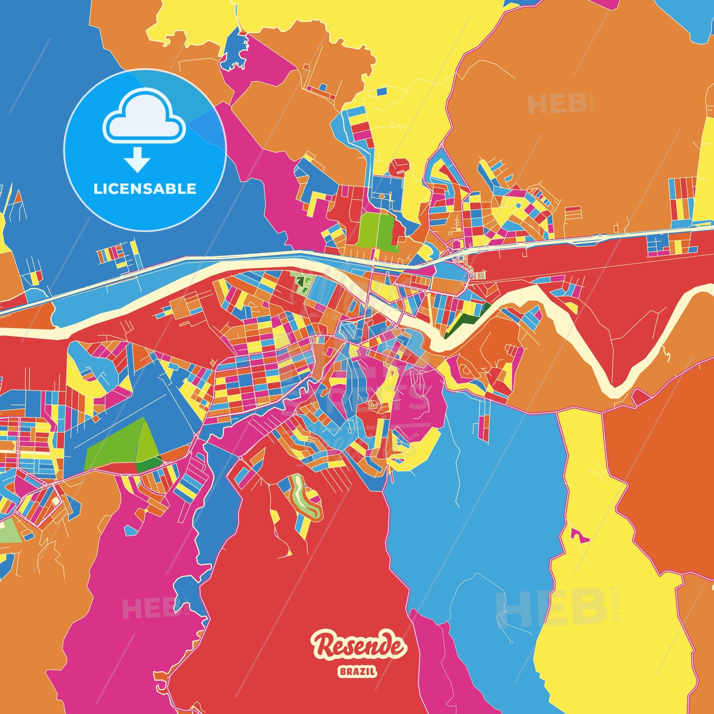 Resende, Brazil Crazy Colorful Street Map Poster Template - HEBSTREITS Sketches