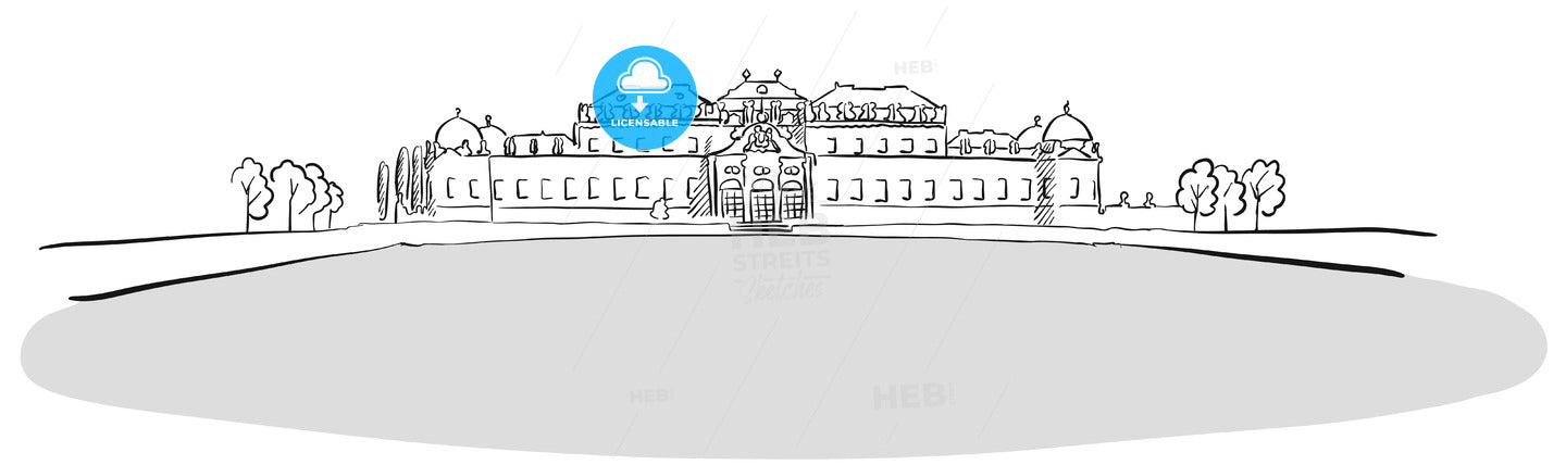 Residence Belvedere Vienna, Austria, Famous Landmark Sketch – instant download