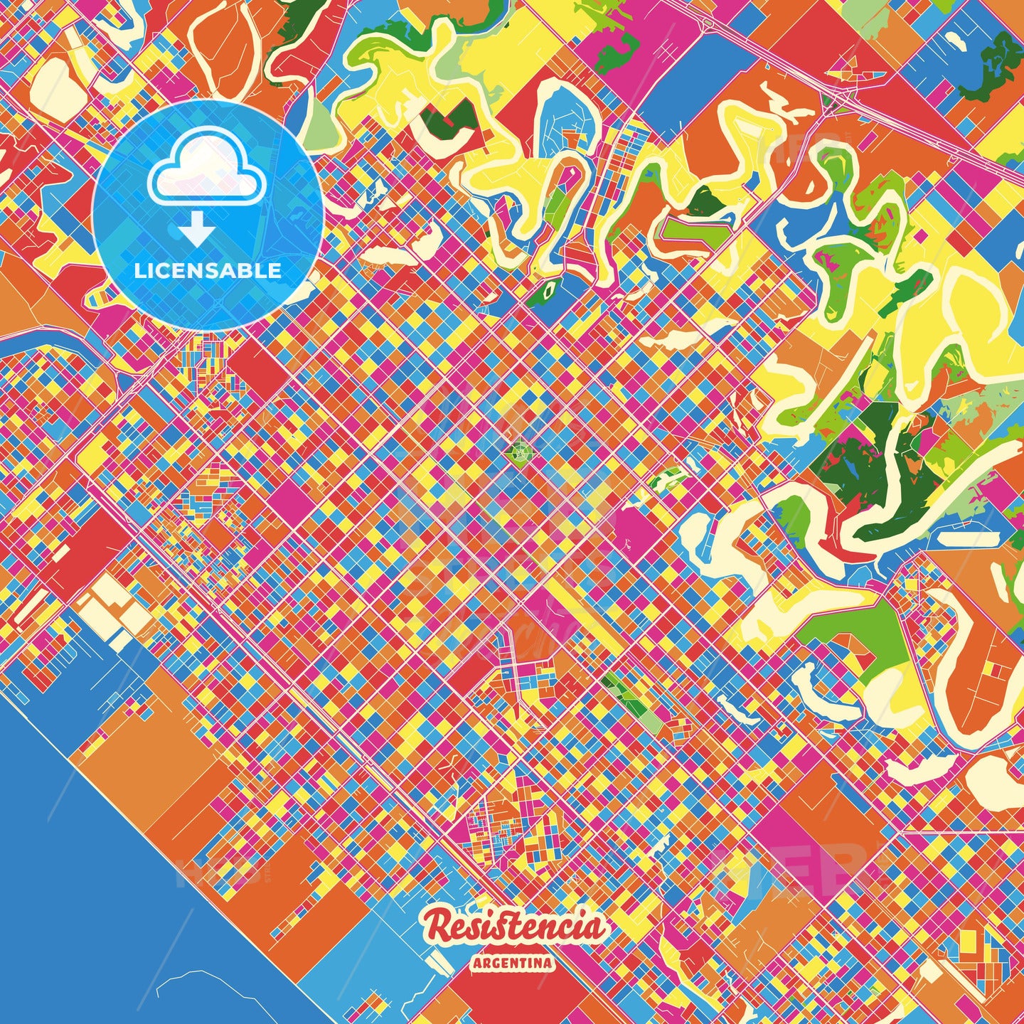 Resistencia, Argentina Crazy Colorful Street Map Poster Template - HEBSTREITS Sketches