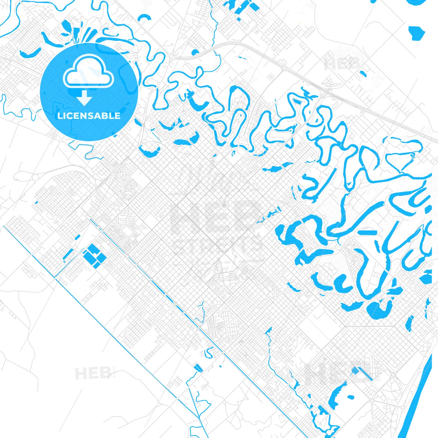 Resistencia, Argentina PDF vector map with water in focus