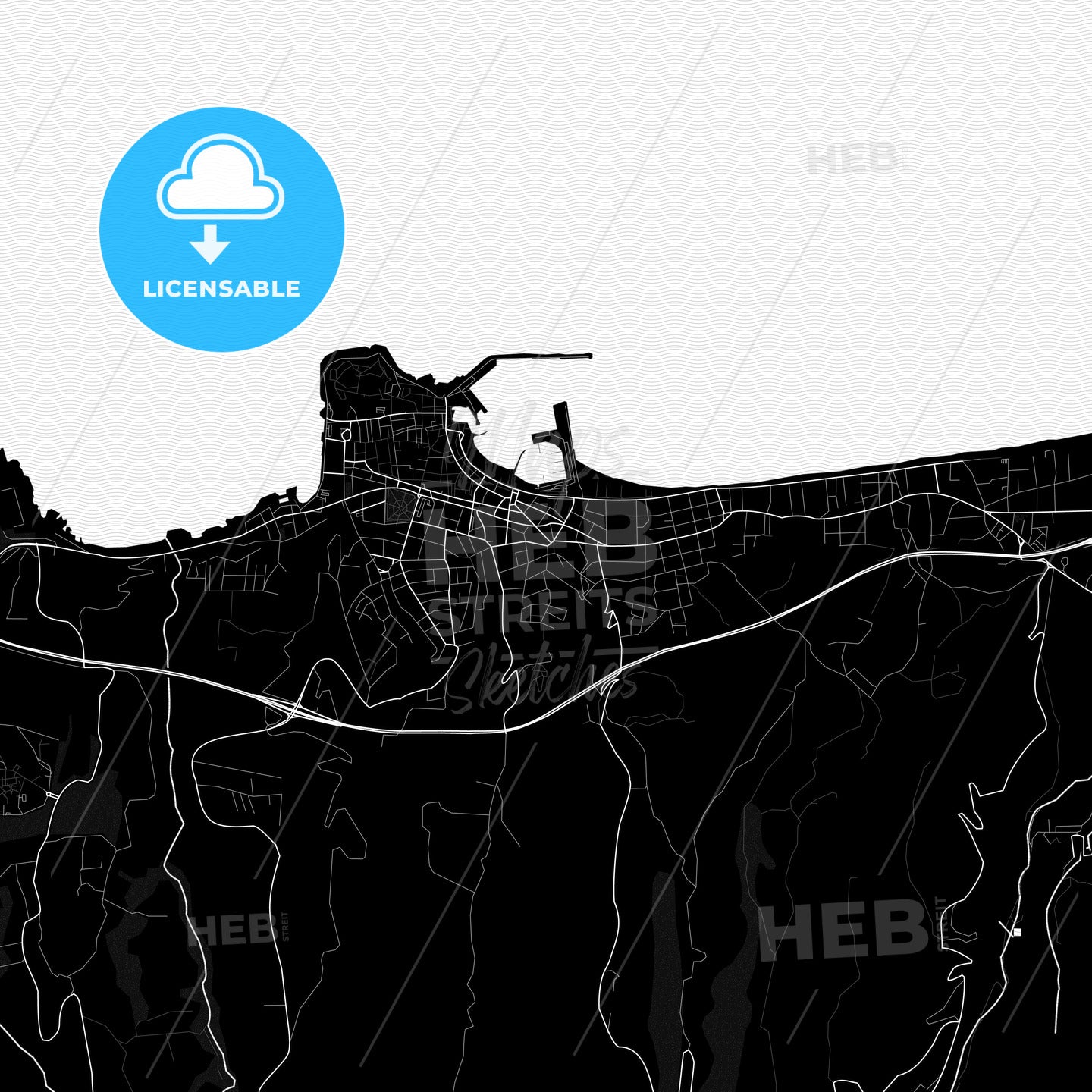Rethymno, Greece Pdf Vector Map Black And White – HEBSTREITS