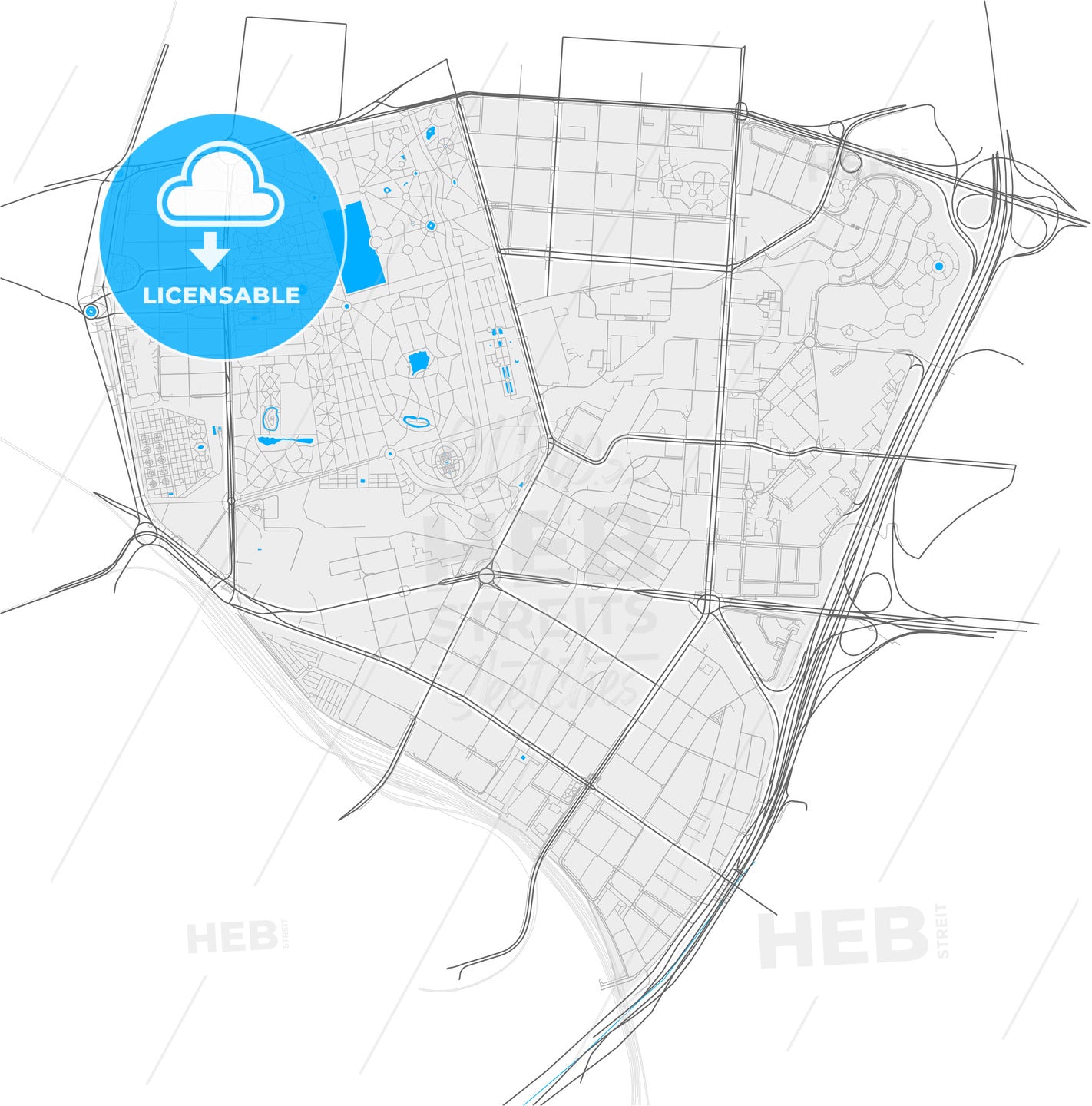 Retiro, Madrid, Spain, high quality vector map