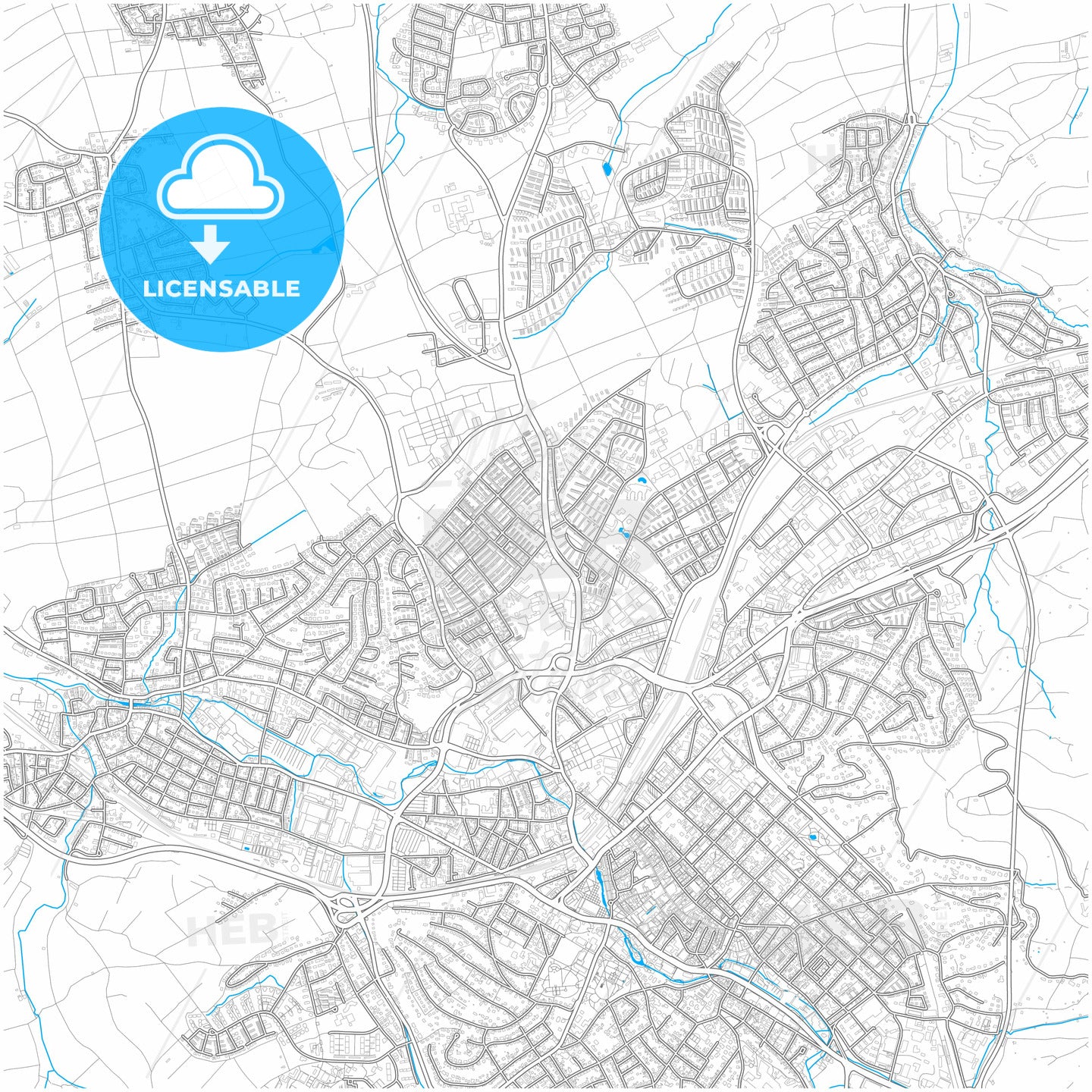 Reutlingen, Baden-Wuerttemberg, Germany, city map with high quality roads.