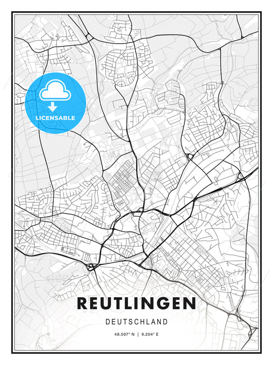 Reutlingen, Germany, Modern Print Template in Various Formats - HEBSTREITS Sketches
