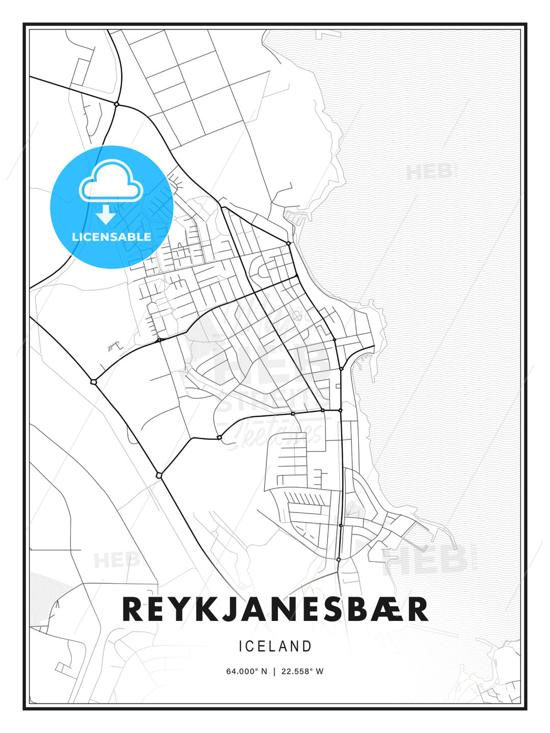 Reykjanesbær, Iceland, Modern Print Template in Various Formats - HEBSTREITS Sketches