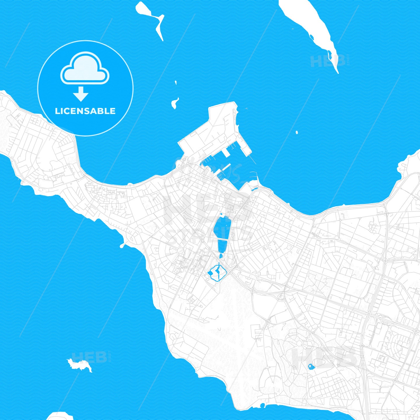 Reykjavík, Iceland PDF vector map with water in focus