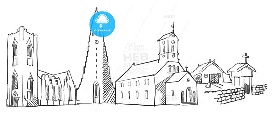 Reykjavik Iceland Panorama Sketch – instant download