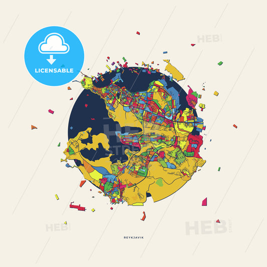 Reykjavik Iceland colorful confetti map