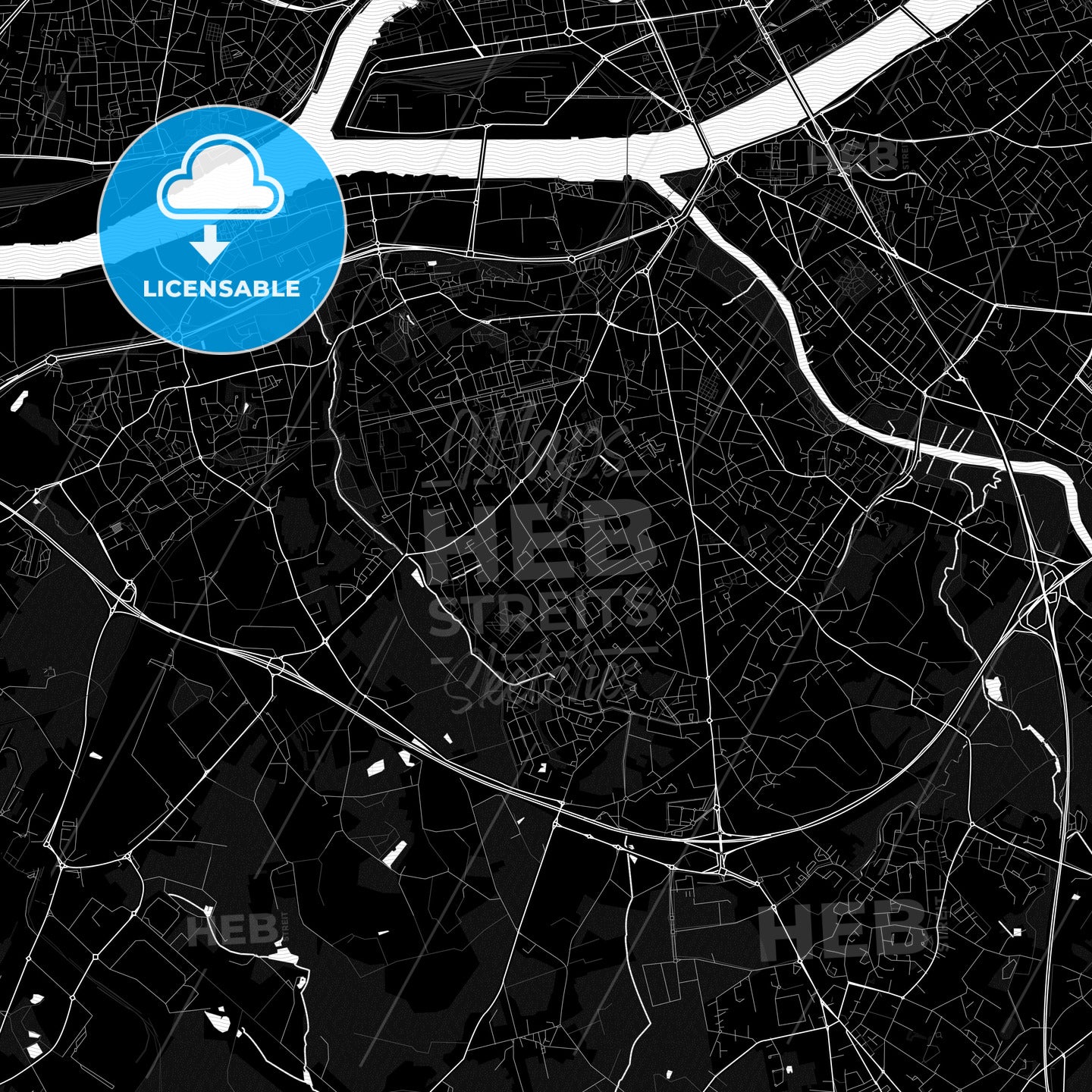 Rezé, France PDF vector map black and white - HEBSTREITS