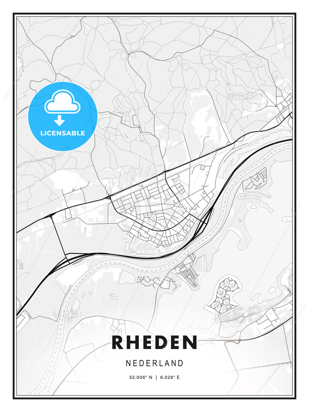 Maps Rheed Rheden, Netherlands, Modern Map Print Template in Various Formats ...