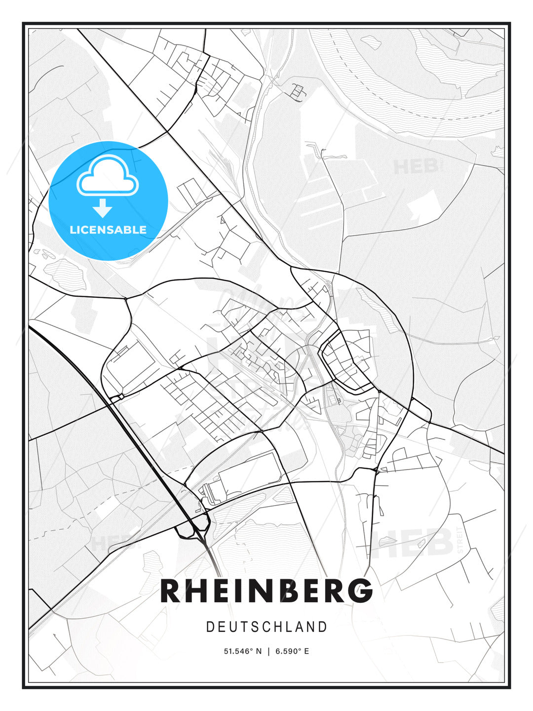 Rheinberg, Germany, Modern Print Template in Various Formats - HEBSTREITS Sketches