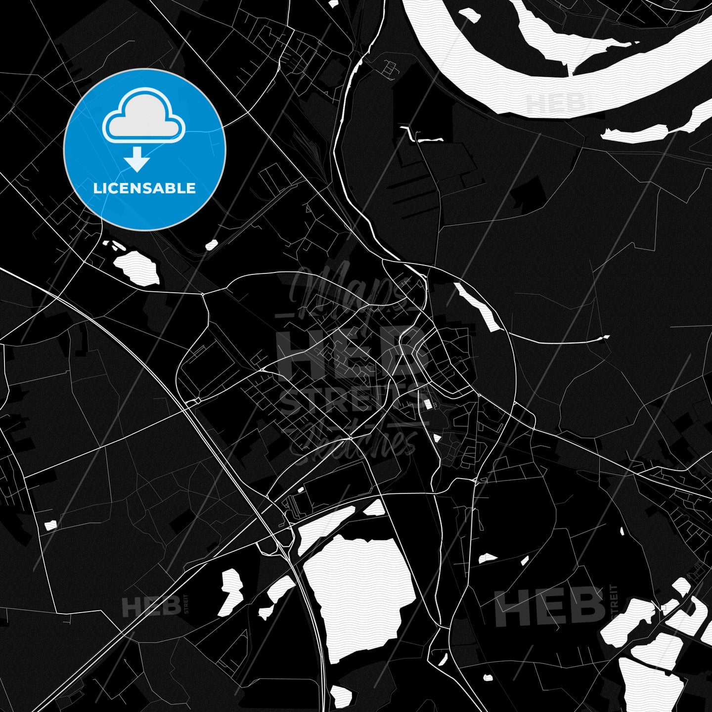 Rheinberg, Germany PDF vector map black and white - HEBSTREITS