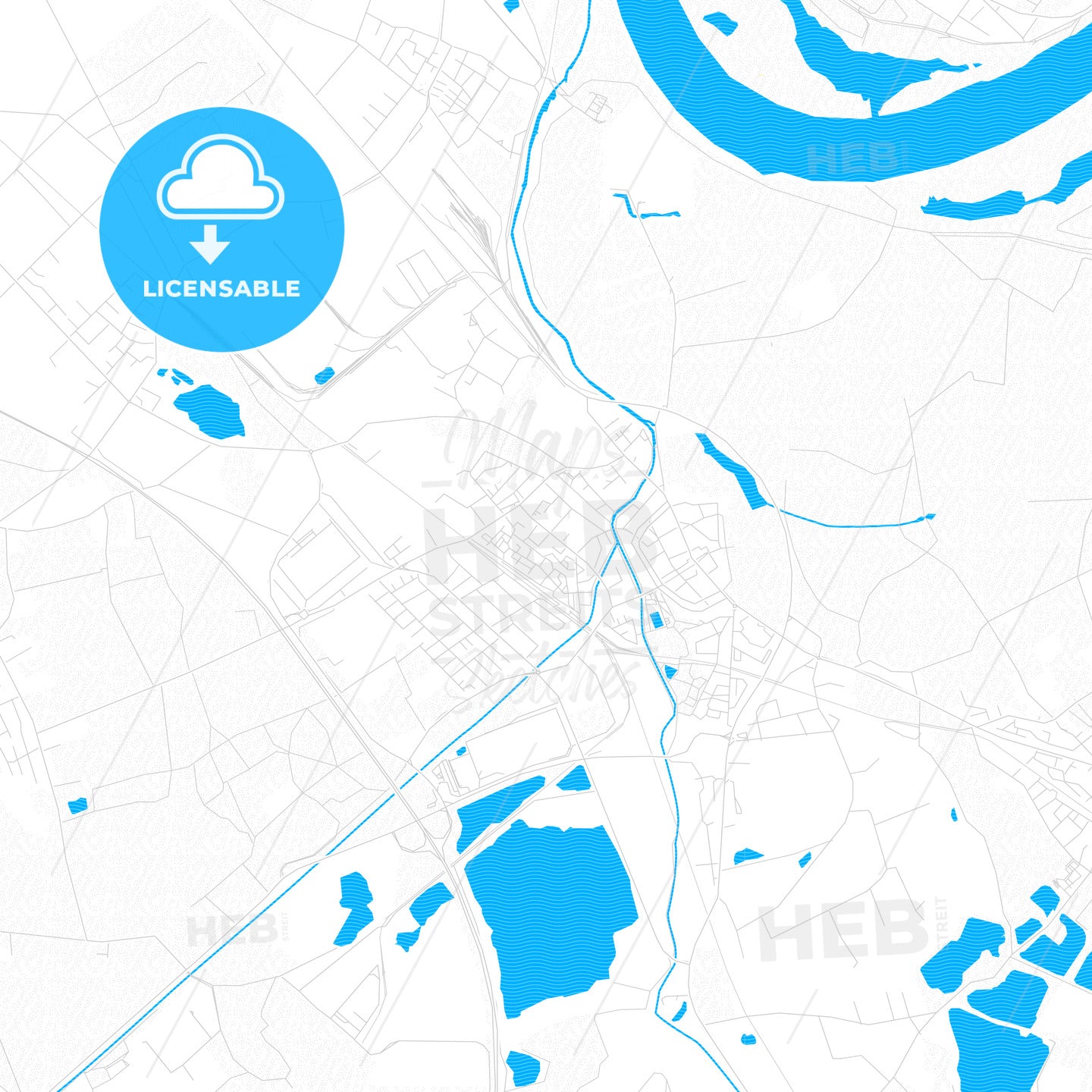 Rheinberg, Germany PDF vector map with water in focus