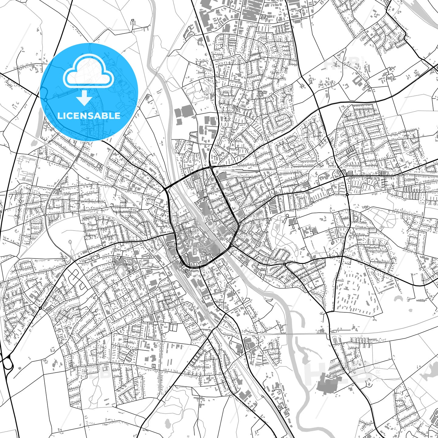 Rheine, Germany, vector map with buildings