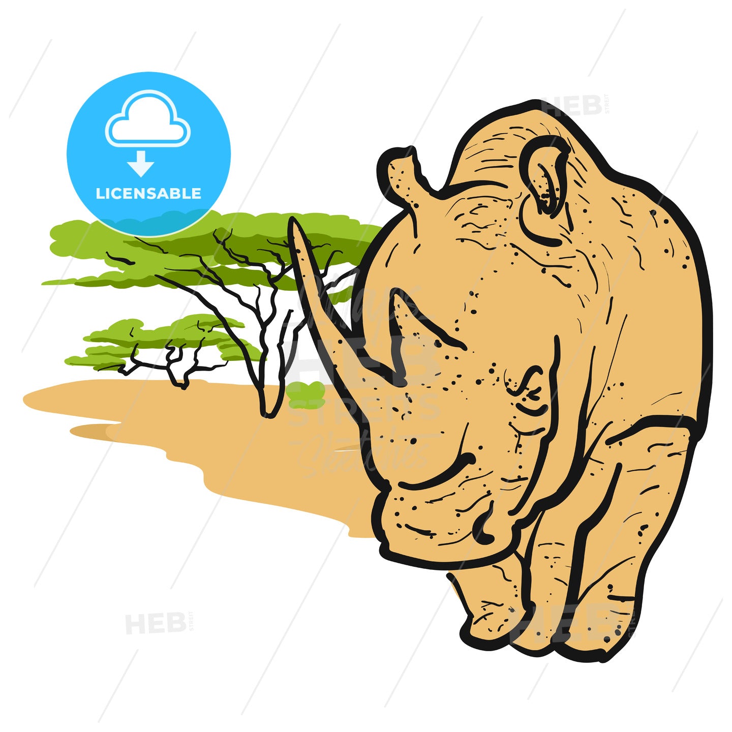 Rhino in savannah Card Design – instant download