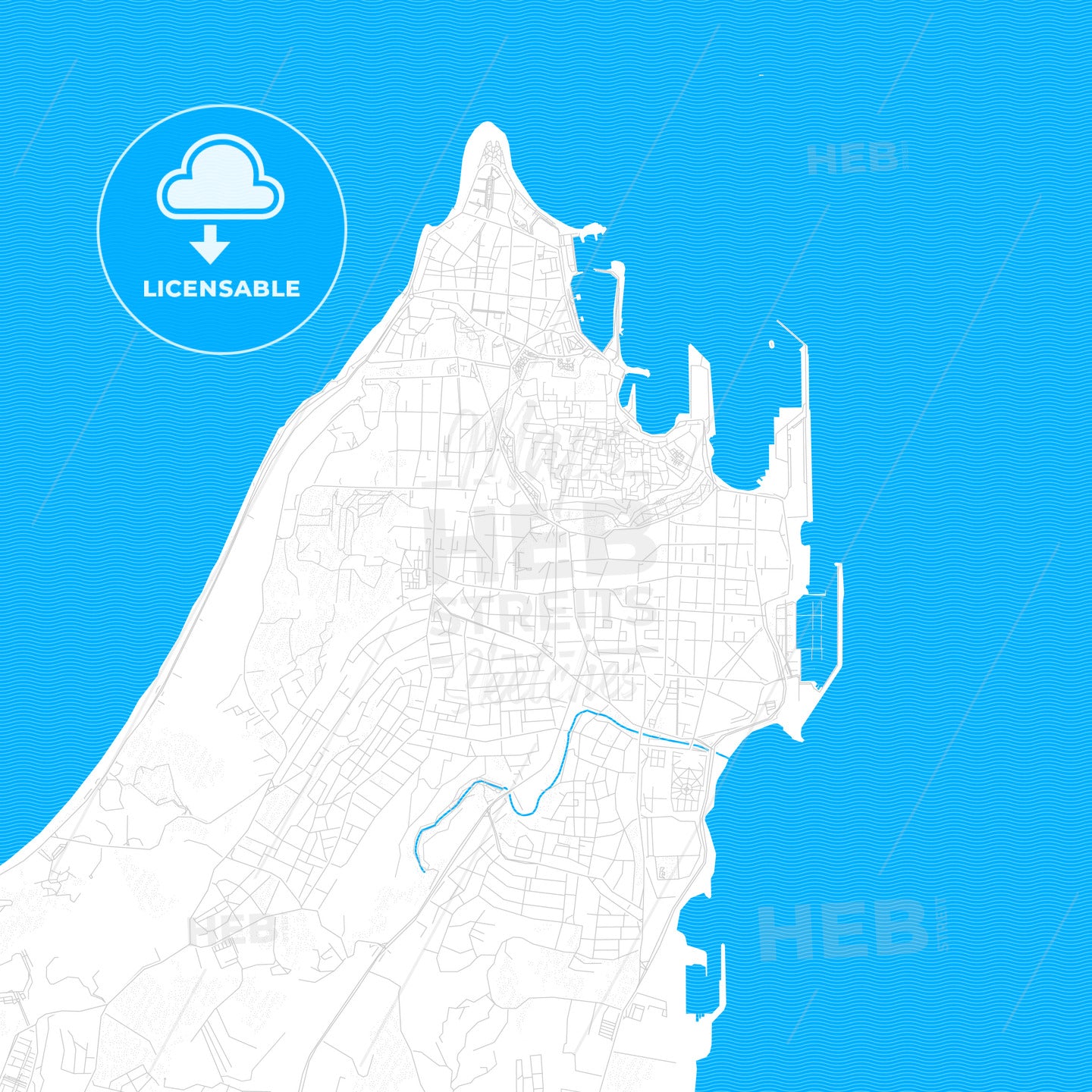 Rhodes, Greece PDF vector map with water in focus