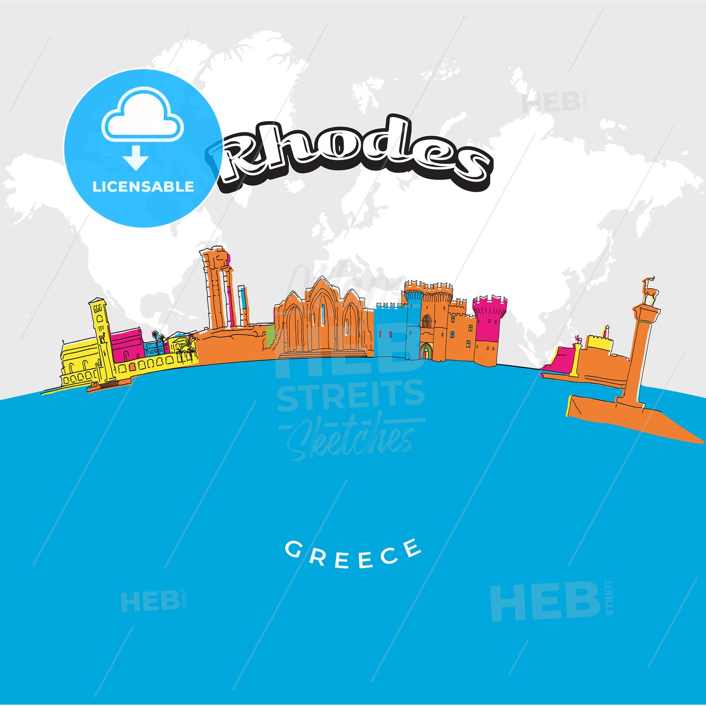 Rhodes Greece colorful panorama – instant download