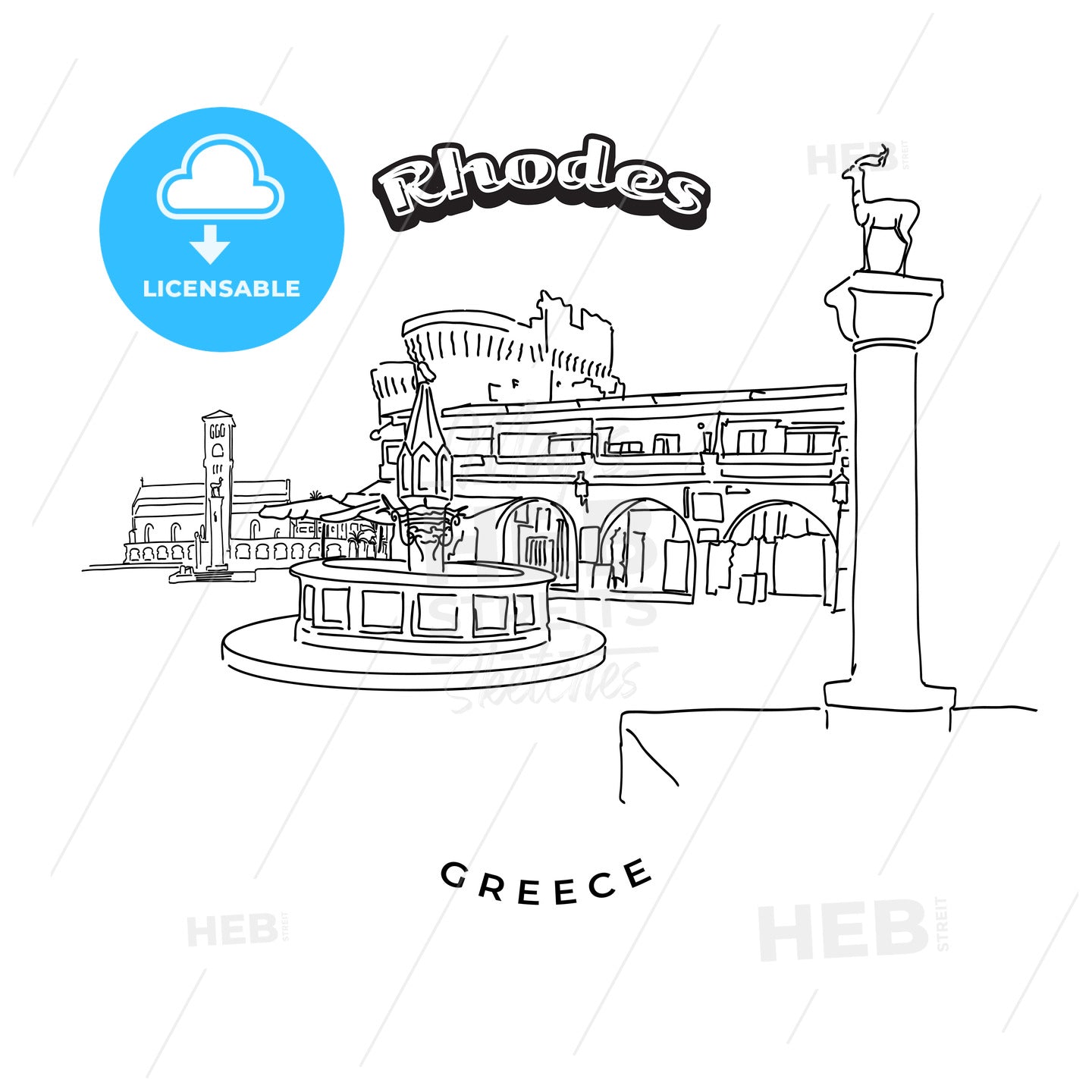 Rhodes Greece landmarks travel sign – instant download