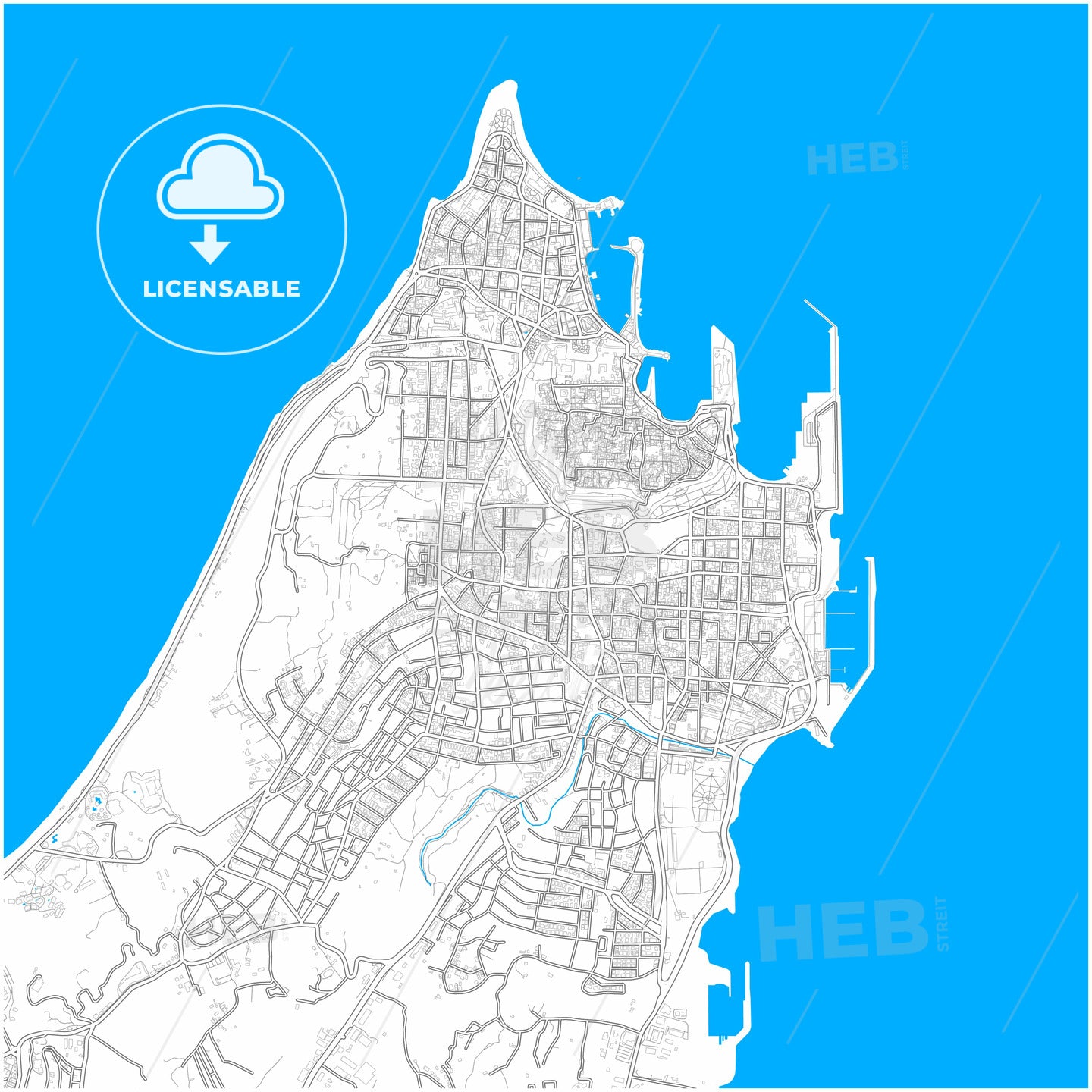 Rhodes, South Aegean, Greece, city map with high quality roads.