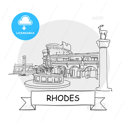 Rhodes hand-drawn urban vector sign – instant download