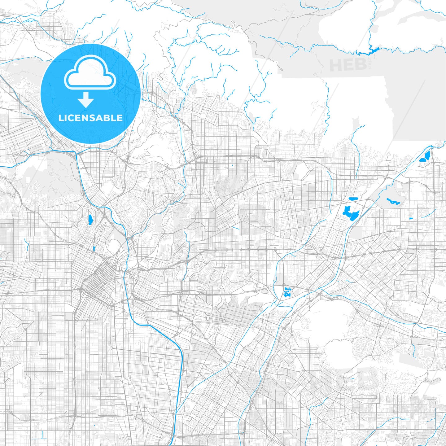 Rich detailed vector map of Alhambra, California, USA