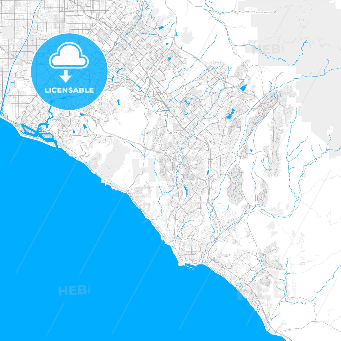 Rich detailed vector map of Aliso Viejo, California, United States of America