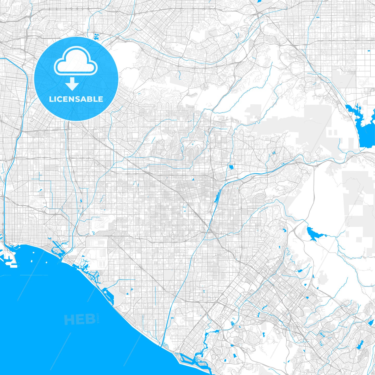 Rich detailed vector map of Anaheim, California, U.S.A.