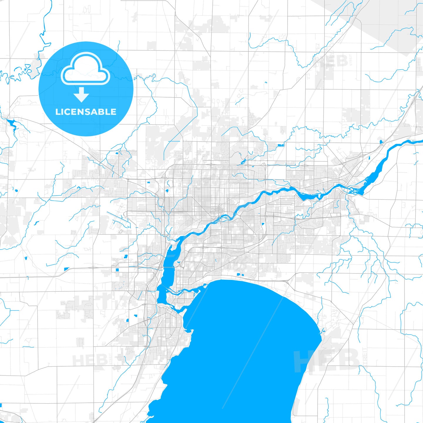 Rich detailed vector map of Appleton, Wisconsin, USA
