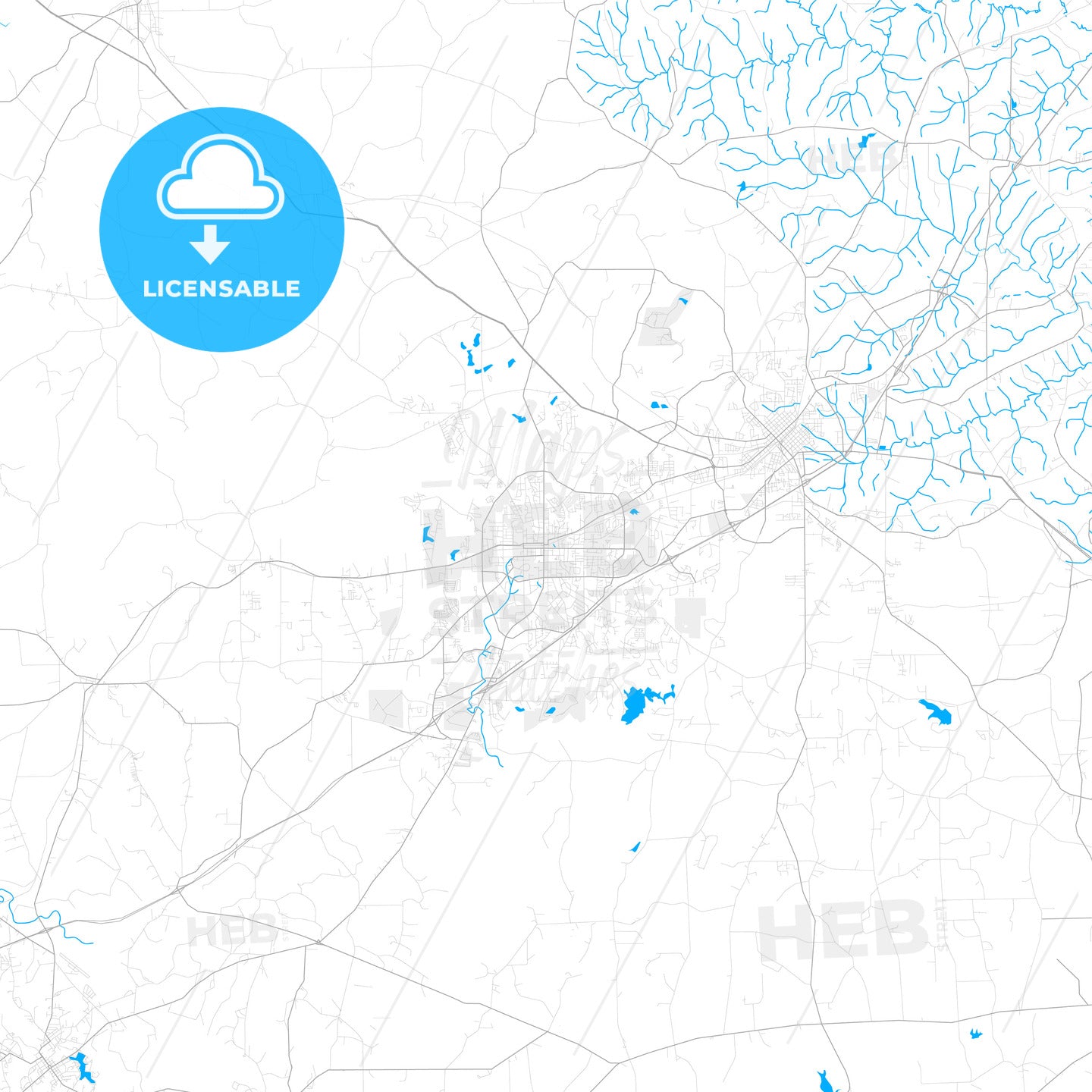 Rich detailed vector map of Auburn, Alabama, USA