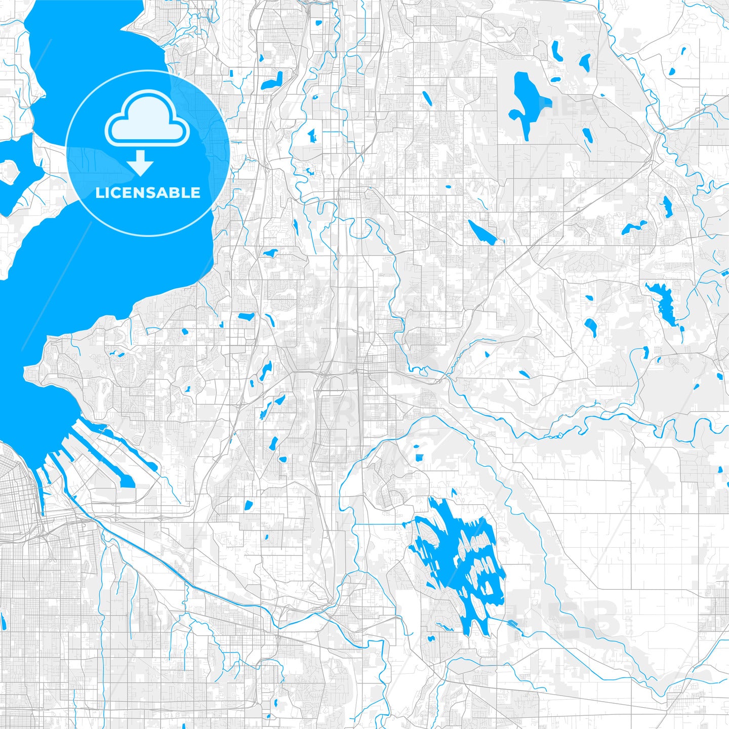 Rich detailed vector map of Auburn, Washington, USA
