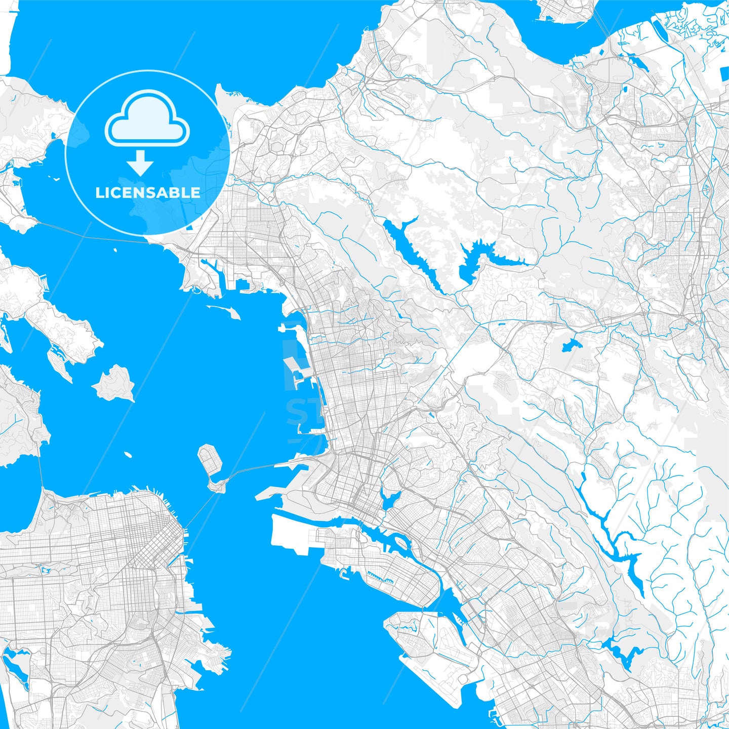 Rich detailed vector map of Berkeley, California, USA