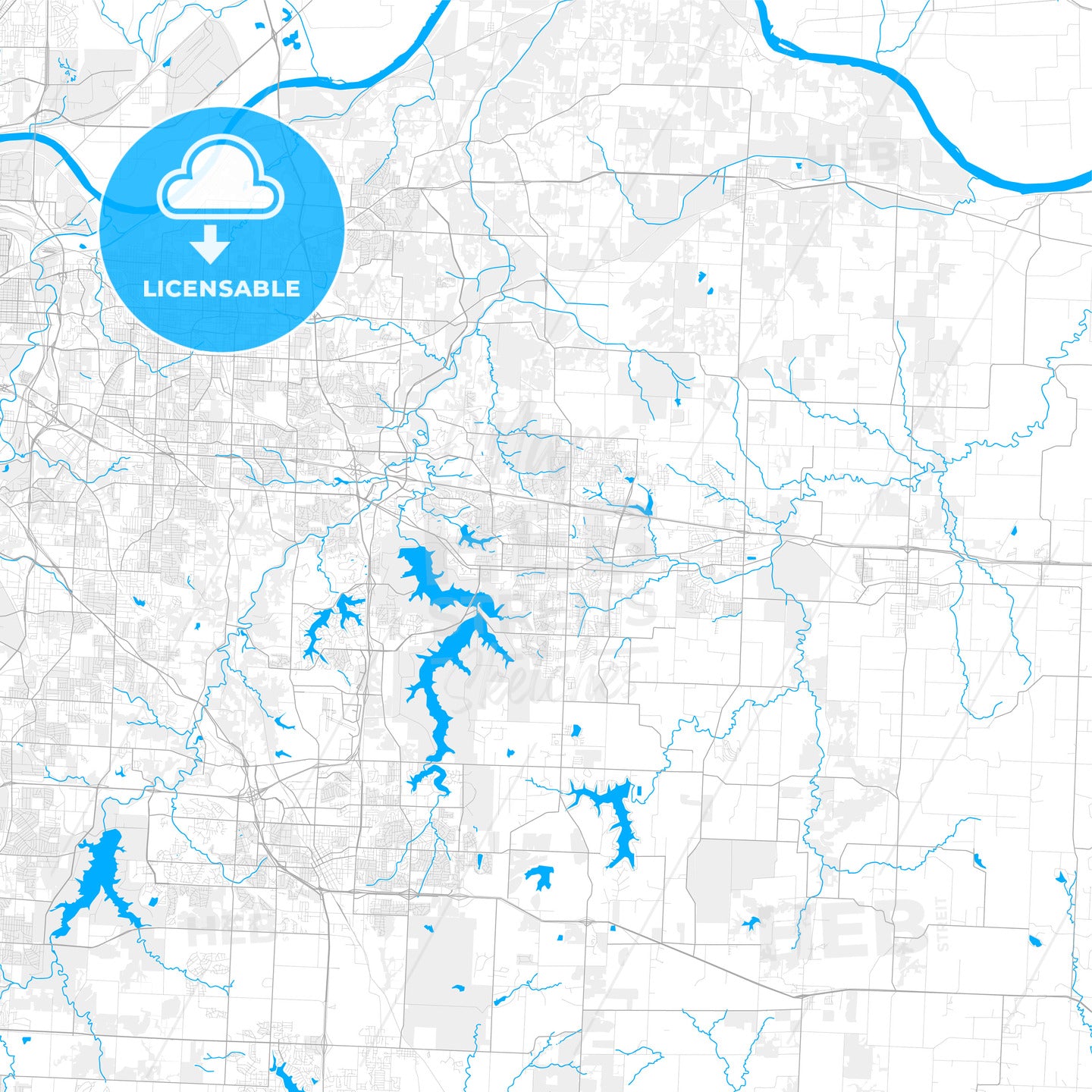 Rich detailed vector map of Blue Springs, Missouri, USA