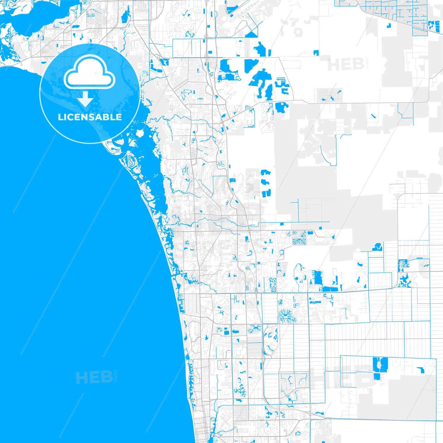 Rich detailed vector map of Bonita Springs, Florida, USA