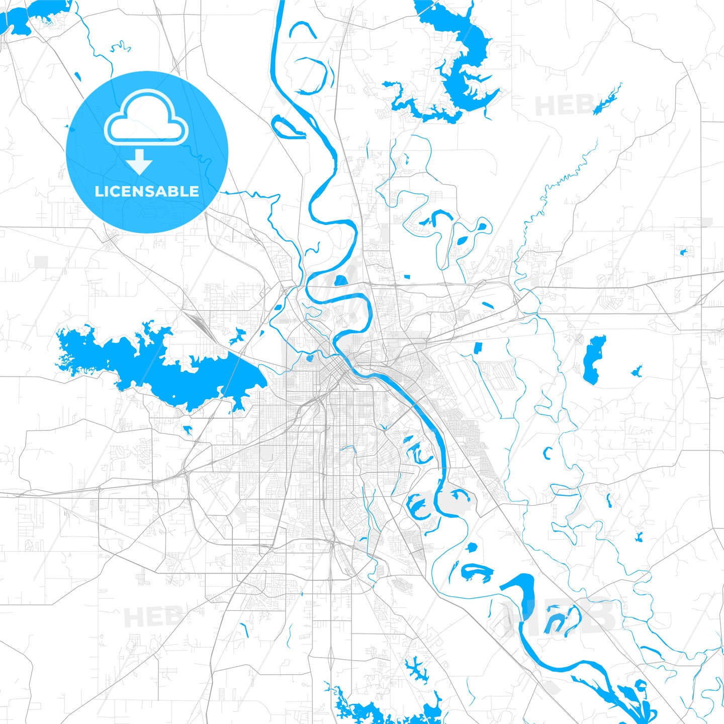 Rich detailed vector map of Bossier City, Louisiana, USA