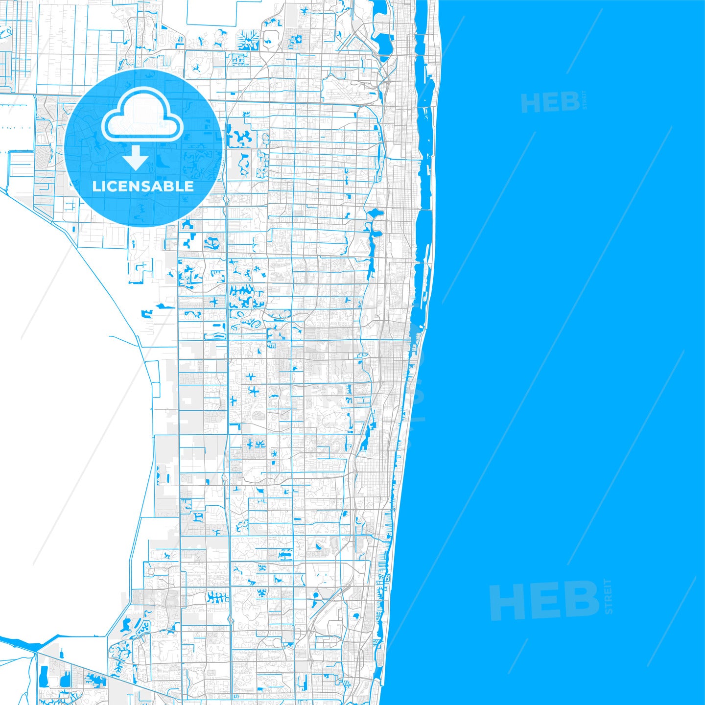 Rich detailed vector map of Boynton Beach, Florida, USA