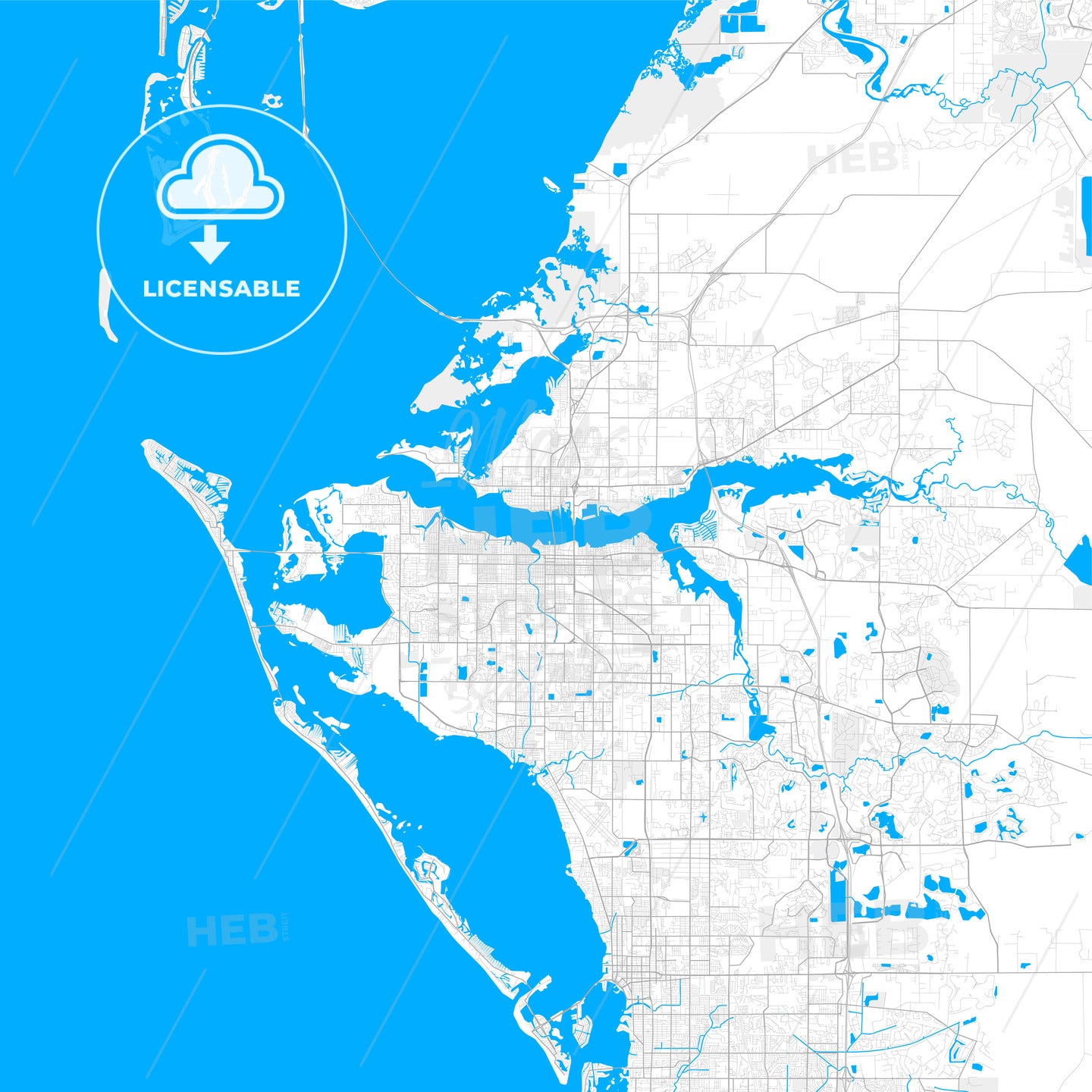Rich detailed vector map of Bradenton, Florida, USA