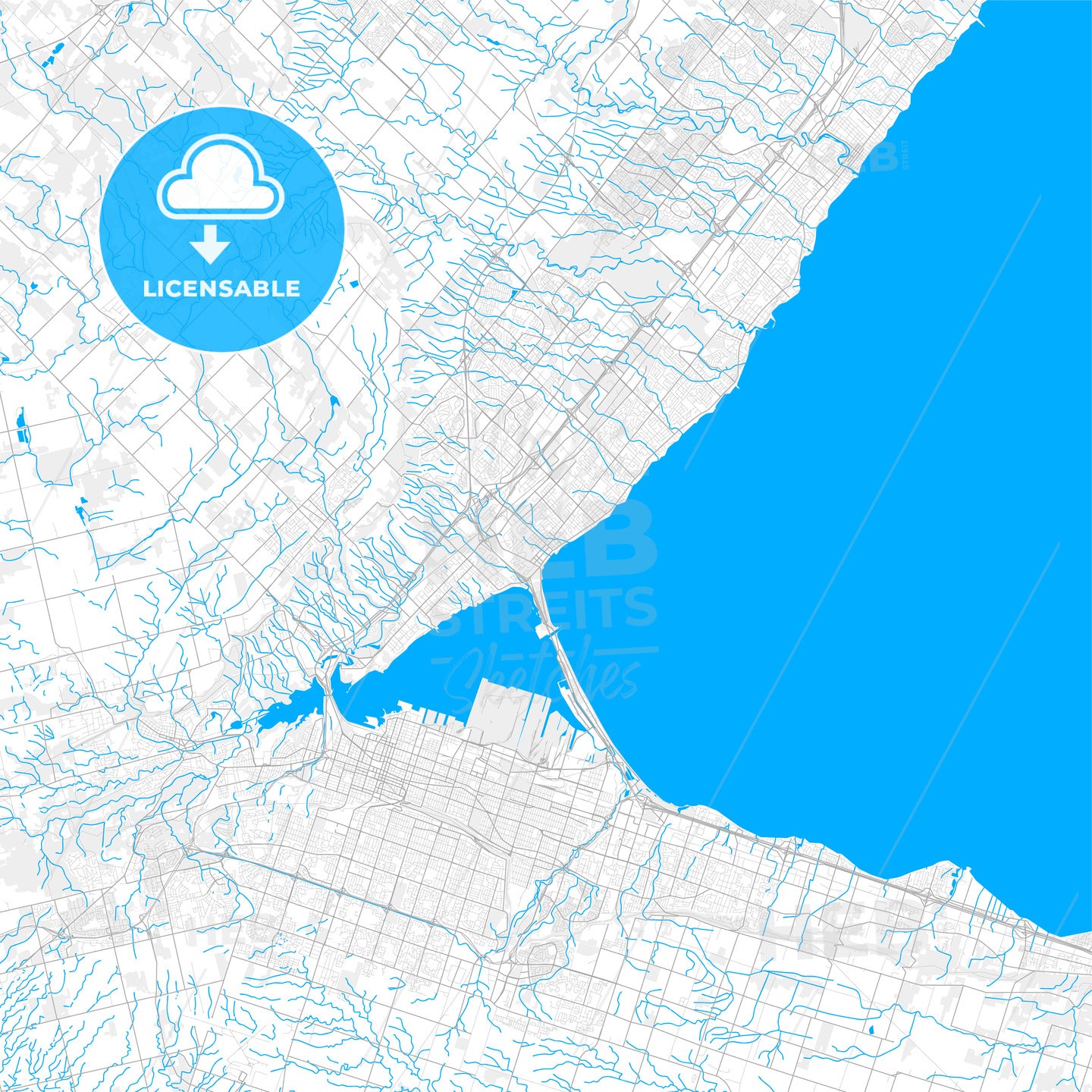 Rich detailed vector map of Burlington, Ontario, Canada