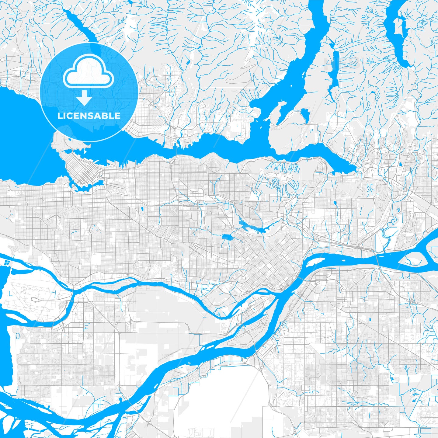 Rich detailed vector map of Burnaby, British Columbia, Canada