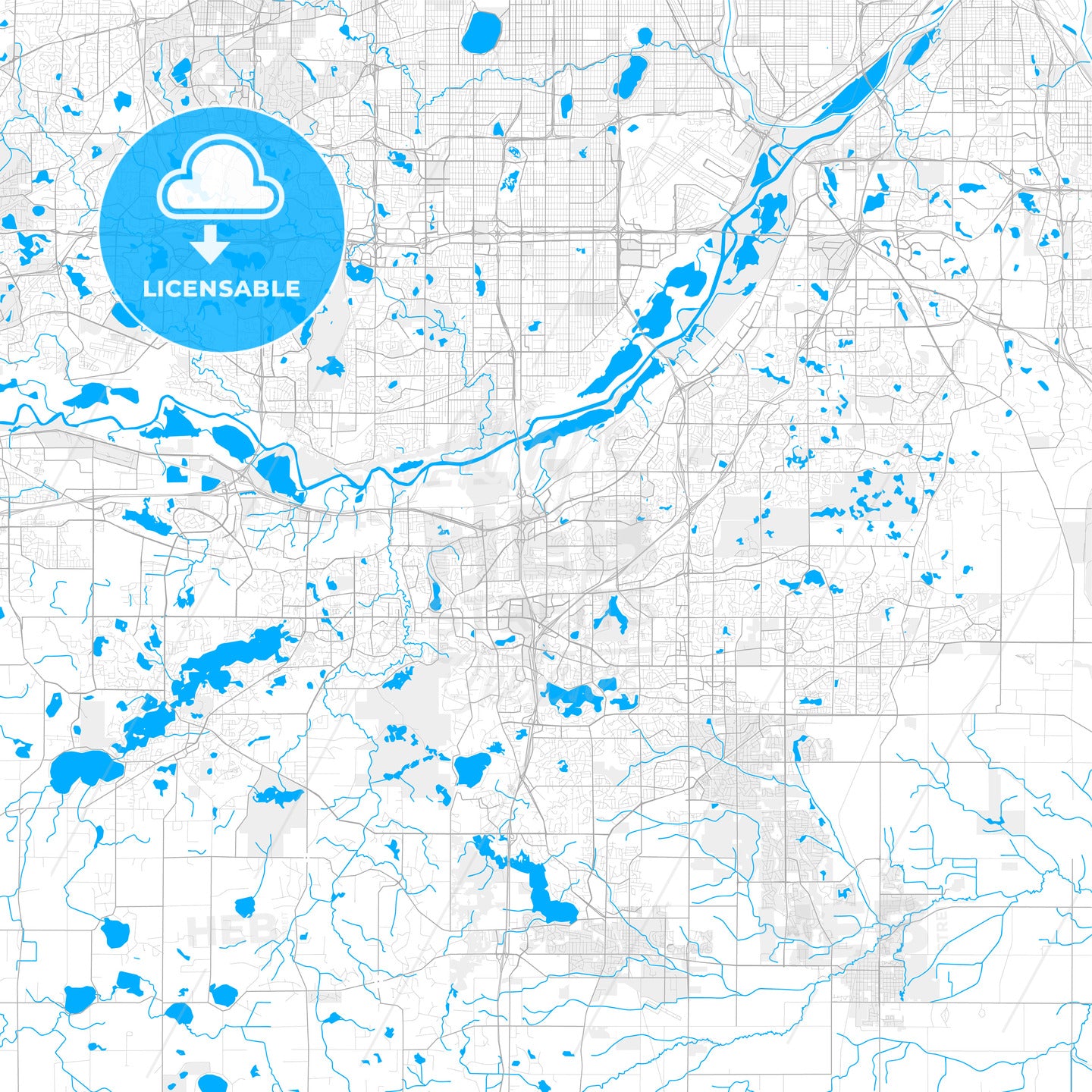 Rich detailed vector map of Burnsville, Minnesota, USA