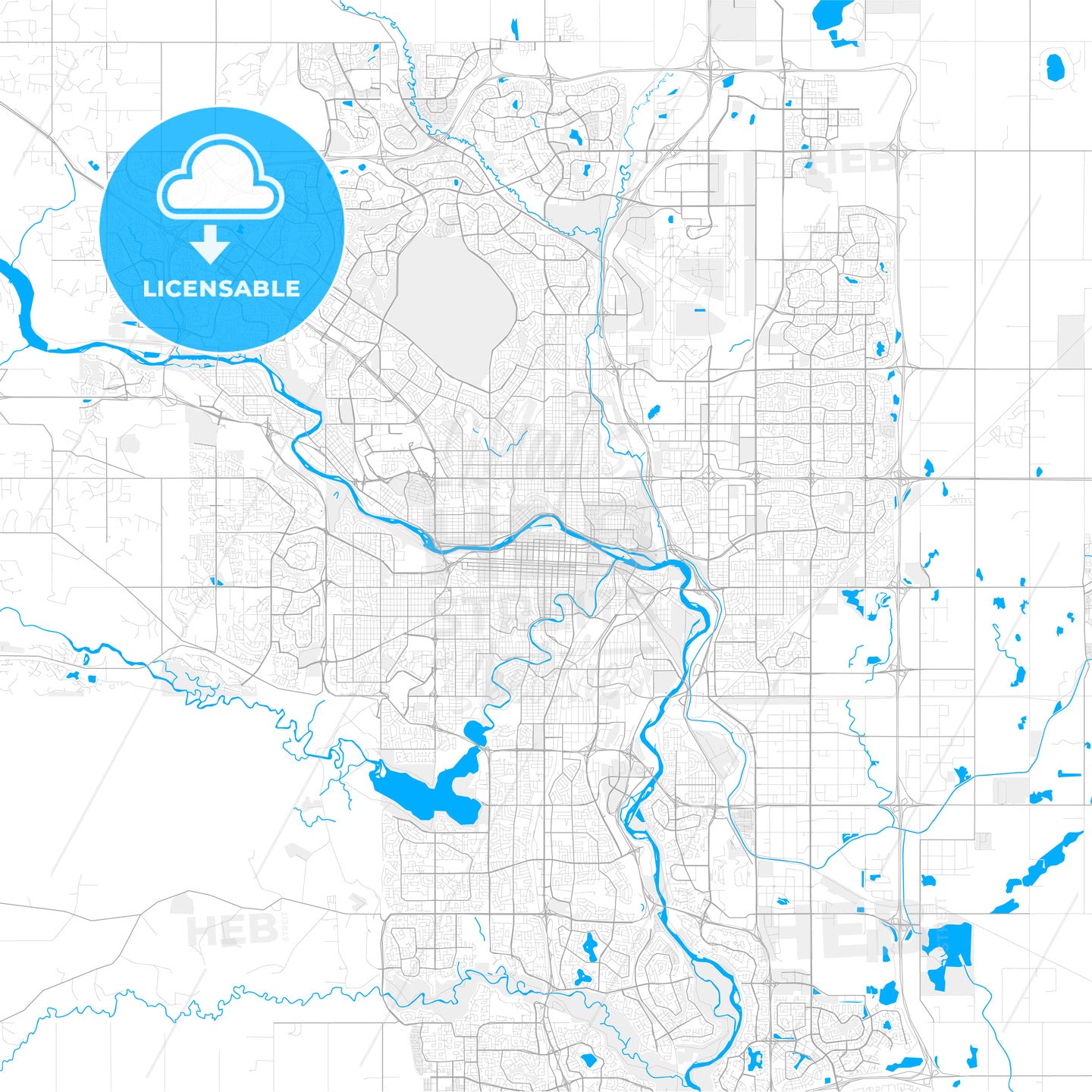 Rich detailed vector map of Calgary, Alberta, Canada