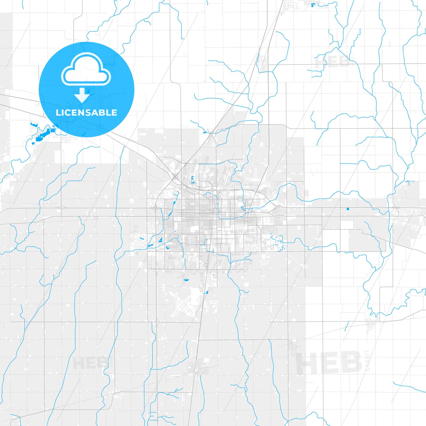 Rich detailed vector map of Champaign, Illinois, USA