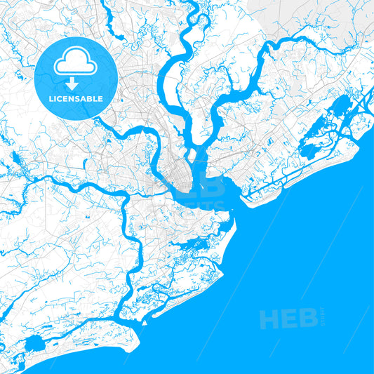 Rich detailed vector map of Charleston, South Carolina, USA