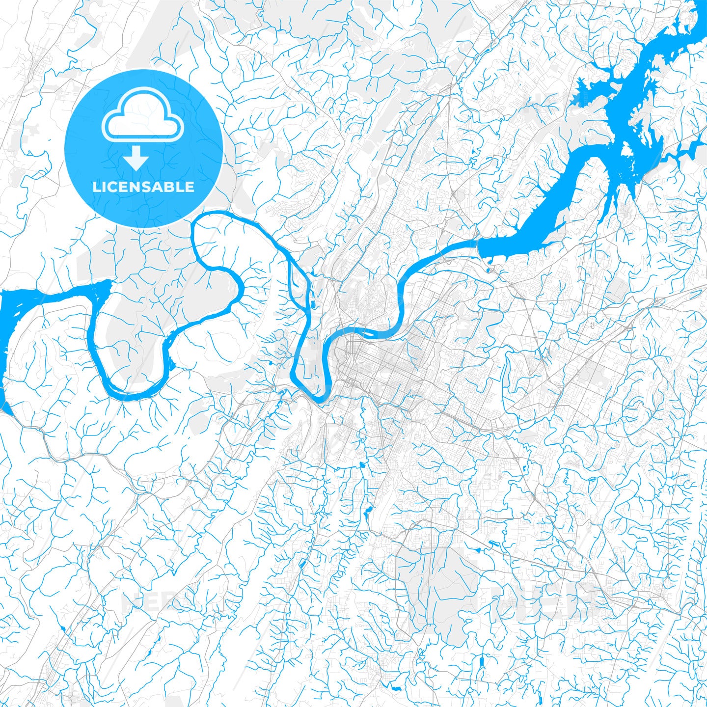 Rich detailed vector map of Chattanooga, Tennessee, USA