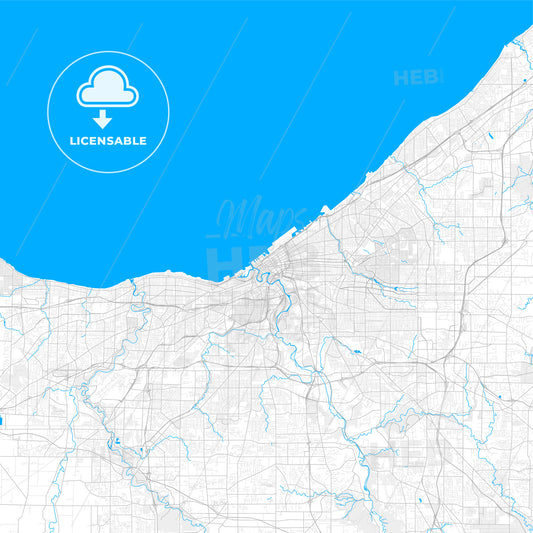 Rich detailed vector map of Cleveland, Ohio, U.S.A.