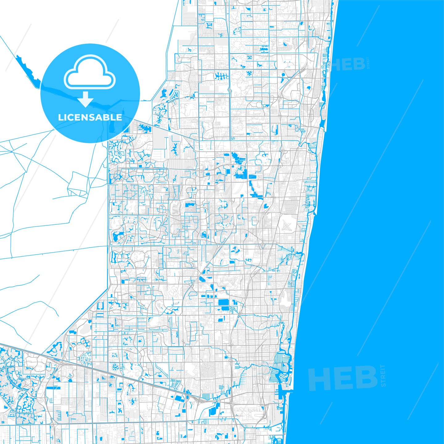 Rich detailed vector map of Coconut Creek, Florida, USA