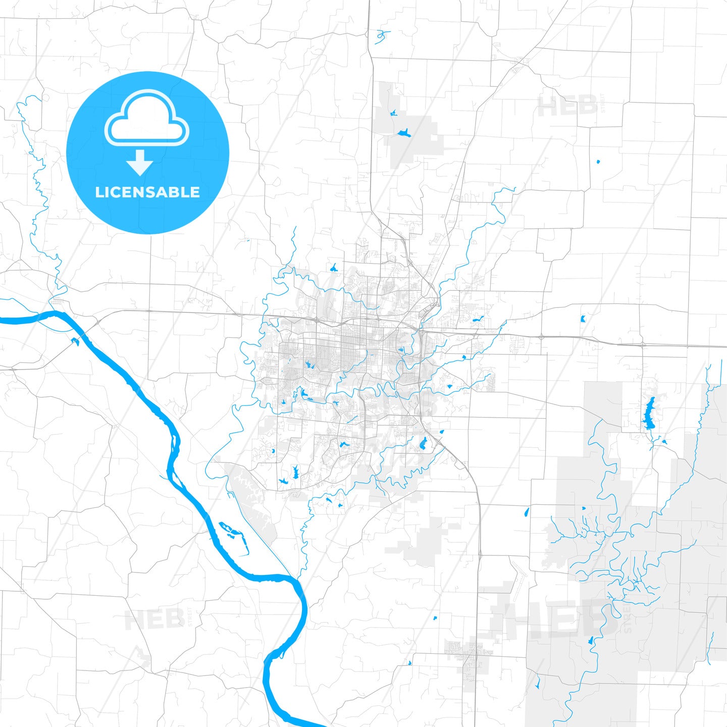 Rich detailed vector map of Columbia, Missouri, USA