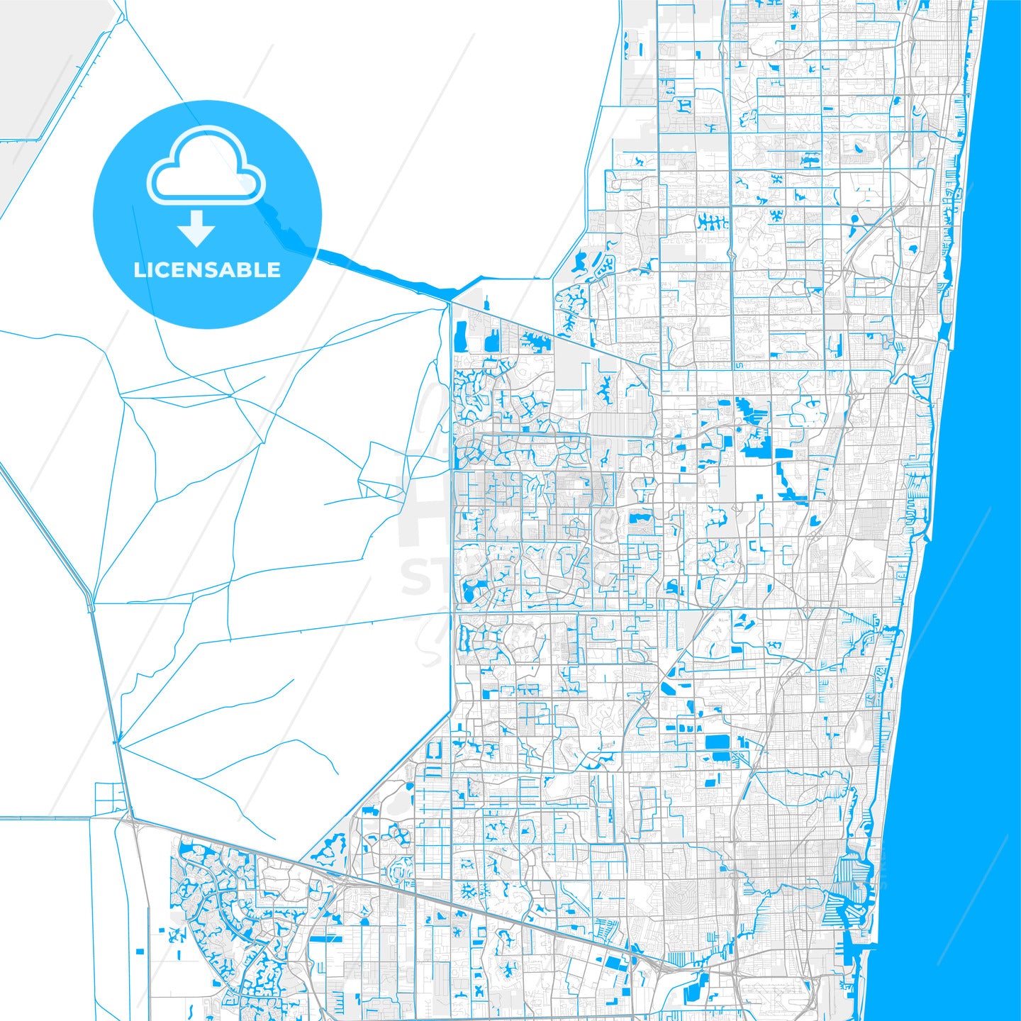 Rich detailed vector map of Coral Springs, Florida, USA
