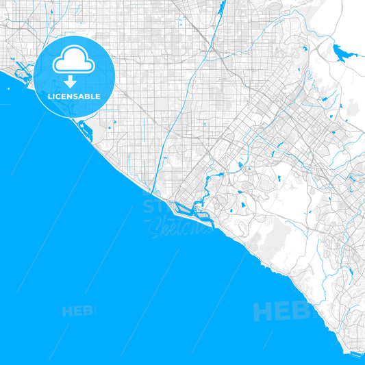 Rich detailed vector map of Costa Mesa, California, USA