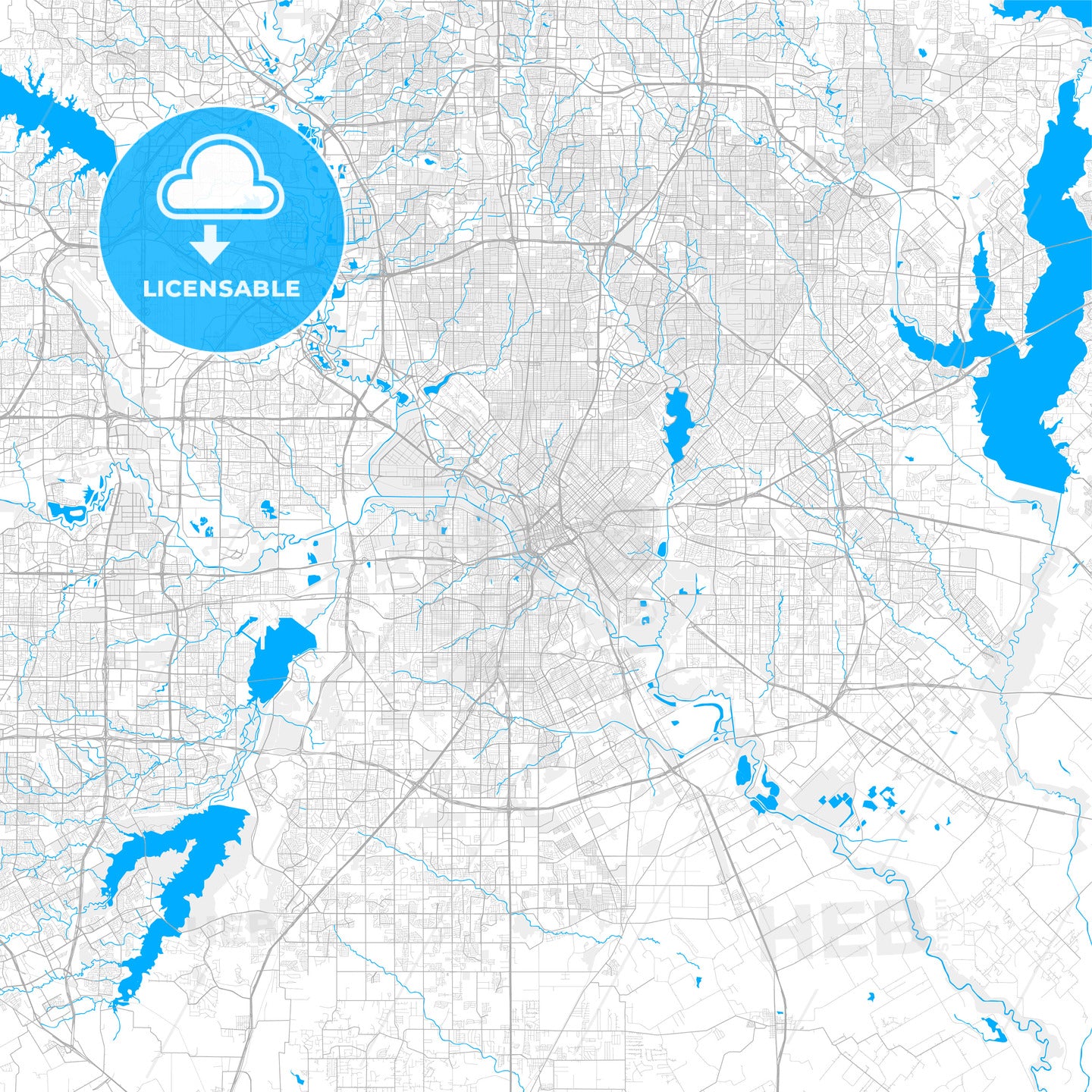 Rich detailed vector map of Dallas, Texas, U.S.A.